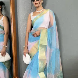 all about you Ombre Dyed Zari Woven Design Organza Saree With Blouse-picture-20