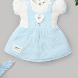 Hijo Kids Wear Girls Striped Solid Puff Sleeves Knee Length Pinafore Dress-image-46