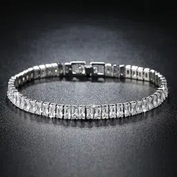 DIVASTRI Silver-Plated Stainless Steel American Diamond Antique Link Bracelet-2