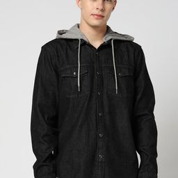 GAP Colourblocked Classic Regular Fit Denim Cotton Shirt With Hood-image-86