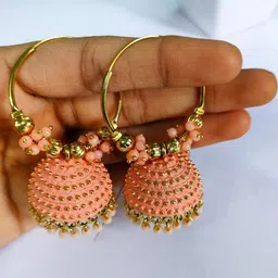 Grace Collections Women Peach & Gold-Plated Classic Jhumkas Earrings-picture-1