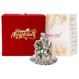 INTERNATIONAL GIFT Pagdi Ganesh Idol Showpiece With Happy Anniversary Tag & Velvet Box-image-11