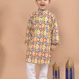 Sangria Yellow Boys Ethnic Motifs Printed Mandarin Collar Pure Cotton Kurta With Pyjamas-19