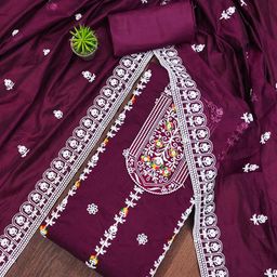 SAINOOR Floral Embroidered Semi-Stitched Dress Material-image-80