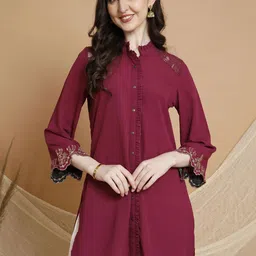 Nayam By Lakshita Frills Details Mandarin Collar Neck Tunic-image-34