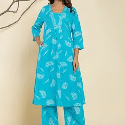 IkDaiya Women Floral Embroidered Regular Mirror Work Pure Cotton Kurta Sets-picture-36