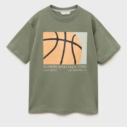 Mango Kids Boys Basketball Printed Drop-Shoulder Sleeves Pure Cotton T-shirt-image-40