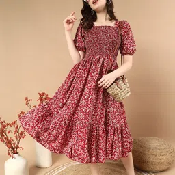 CORSICA Women Square Neck Floral Printed Fit & Flare Midi Dress-image-85
