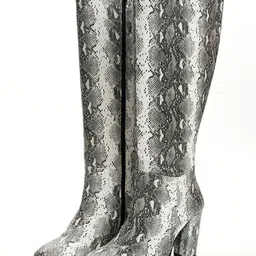 Theater Women Snakeskin Textured Blocked Heel Winter Boots-picture-22