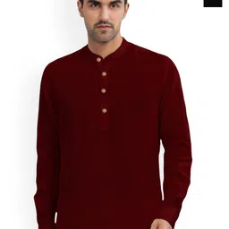univibe Selection Of 2 Band Collar Rolled Up Sleeves Slim Fit Short Pure Cotton Kurtas-image-70