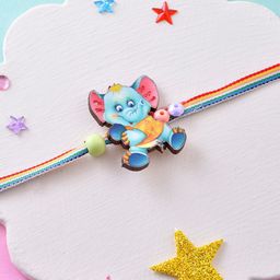 Aapno Rajasthan Kids Elephant with Rainbow Thread Rakhi with Roli Rice & Greeting Card-image-56