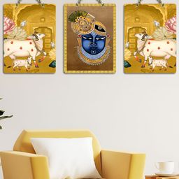 ArtVibes Yellow & Blue 3 Pieces Printed Wooden Wall Hanging Decors-image-85