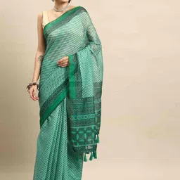KALINI Ethnic Motifs Zari Block Print Saree-13