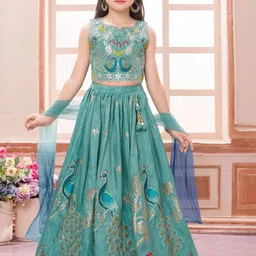 Lagorii Girls Peacock Embroidered Thread Work Ready to Wear Lehenga & Choli with Dupatta-picture-10
