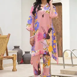 Chandbaali Digital Printed Shirt Collar Tunic With Trousers Co-Ords-image-73