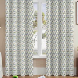 Nefertiti Home Off White & Blue 2 Pieces Abstract Printed Black Out Long Door Curtains-picture-14