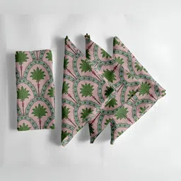 Vargottam 12Pcs Pink & Green Printed Cotton Table Napkins-49