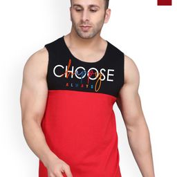 SLOWLORIS Pack Of 2 Typography Printed Sleeveless Cotton Gym Vests-picture-7
