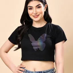 Louis Bayrad Women Reflective Fluorescent Glow In Dark Graphic Printed Cotton Crop Top-image-84