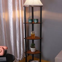 Devansh Off-White & Brown Wooden Shelf Floor Lamp-22