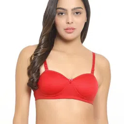 Women Cotton Red Padded Non-Wired Lingerie Bra Sport wear Gym Crop Tank Top-56