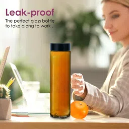 uinque buyer 4PCS-Black Plastic Lids Glass Water Bottles Set - For Fridge, Juicing 750 ml Bottle image 4