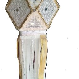 SND-Kandil001 White, Gold Cloth, Polyresin Hanging Lantern-12