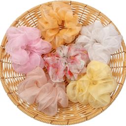 6 Pc Organza Scrunchies For Women & Girls Rubber Band-image-57