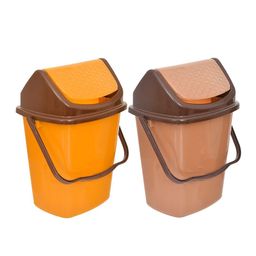 Kuber Industries Set Of 2 Yellow & Coffee Plastic Swing Lid Dustbin With Handle image 3