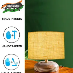 Devansh Yellow Textured Square Wooden Table Lamp image 5