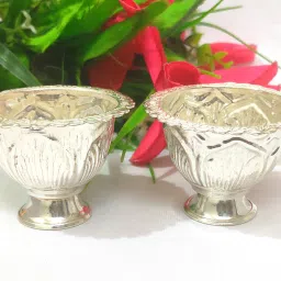 German Silver Handmade Flower Design Haldi and kumkum / Chandan Bowl (set of 2) Decorative Showpiece-9 cm-image-47