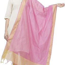 Cotton Blend Woven, Striped Pink Women Dupatta-image-35