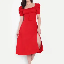 Women A-line Red Midi/Calf Length Dress-image-37