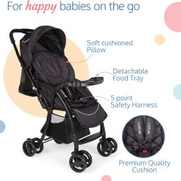 luvlap Spark Baby Stroller/Pram with 5 Point Safety Harness, Reversible Handle bar, Looking Window, Multi Level Recline & Adjustable footrest, Extendable Canopy, for Babies 0-3 Years Twin Strollers & Prams image 3