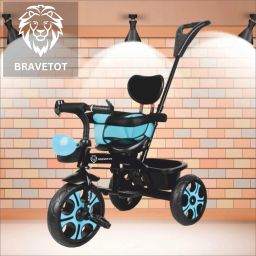 Kids Tricycle with Parental Steering, Rear Basket & Cushioned Seat 1 New Black and Blue safety Tricycle-23