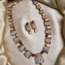 StileAdda Gold Plated AD Stoned Studded Haram & Earrings Set-29