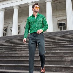 SHANLIYA Classic Ethnic Motifs Printed Spread Collar Cotton Shirt-image-89