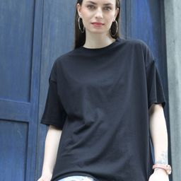 TITTLI Women Polo Collar Extended Sleeves Pure Cotton Applique Boxy T-shirt-image-87
