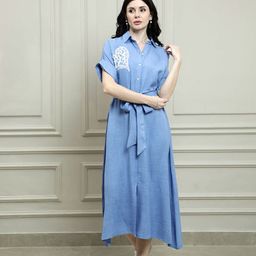 Athena Linen A-Line Midi Dress-image-3