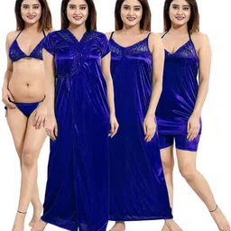 UWNAQA Women V-Neck Short Sleeves Maxi Nightdress With Lingerie Set-picture-8