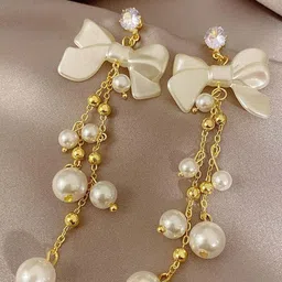Celestria Artificial Stones Studded & Pearls Beaded Quirky Korean Drop Earrings-30