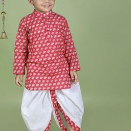 Sangria Boys Floral Printed Regular Pure Cotton Kurta with Dhoti Pants-picture-47