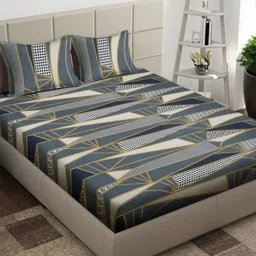 Aura Grey & Red Geometric 300 TC Cotton King Bedsheet Set 2.50 m x 2.15 m-26
