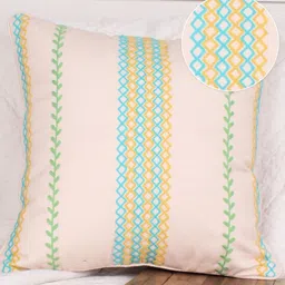 STITCHNEST Off White & Blue Geometric Square Cushion Cover-image-37