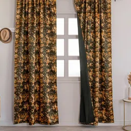 HOMEMONDE Black & Orange Set of 2 Black Out Door Curtain-10