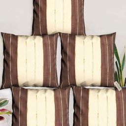Blue Grass Coffee Brown & Cream-Coloured 5 Pieces Striped Square Cushion Covers-image-9