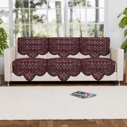 Kuber Industries Brown Set of 6 Self Design Pure Cotton Three Seater Sofa Covers-50