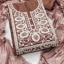 SHADOW & SAINING Floral Embroidered Sequinned Organza Unstitched Dress Material-image-82