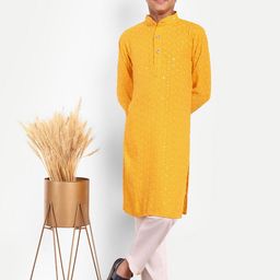 FEBVIBE Boys Floral Embroidered Regular Pure Cotton Kurta with Pyjamas-52