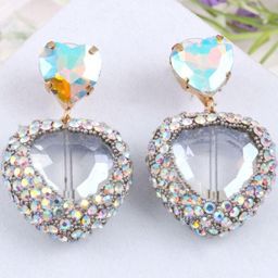 Estailo fashion Silver-Plated Artificial Stones Studded Heart Shaped Drop Earrings-image-52